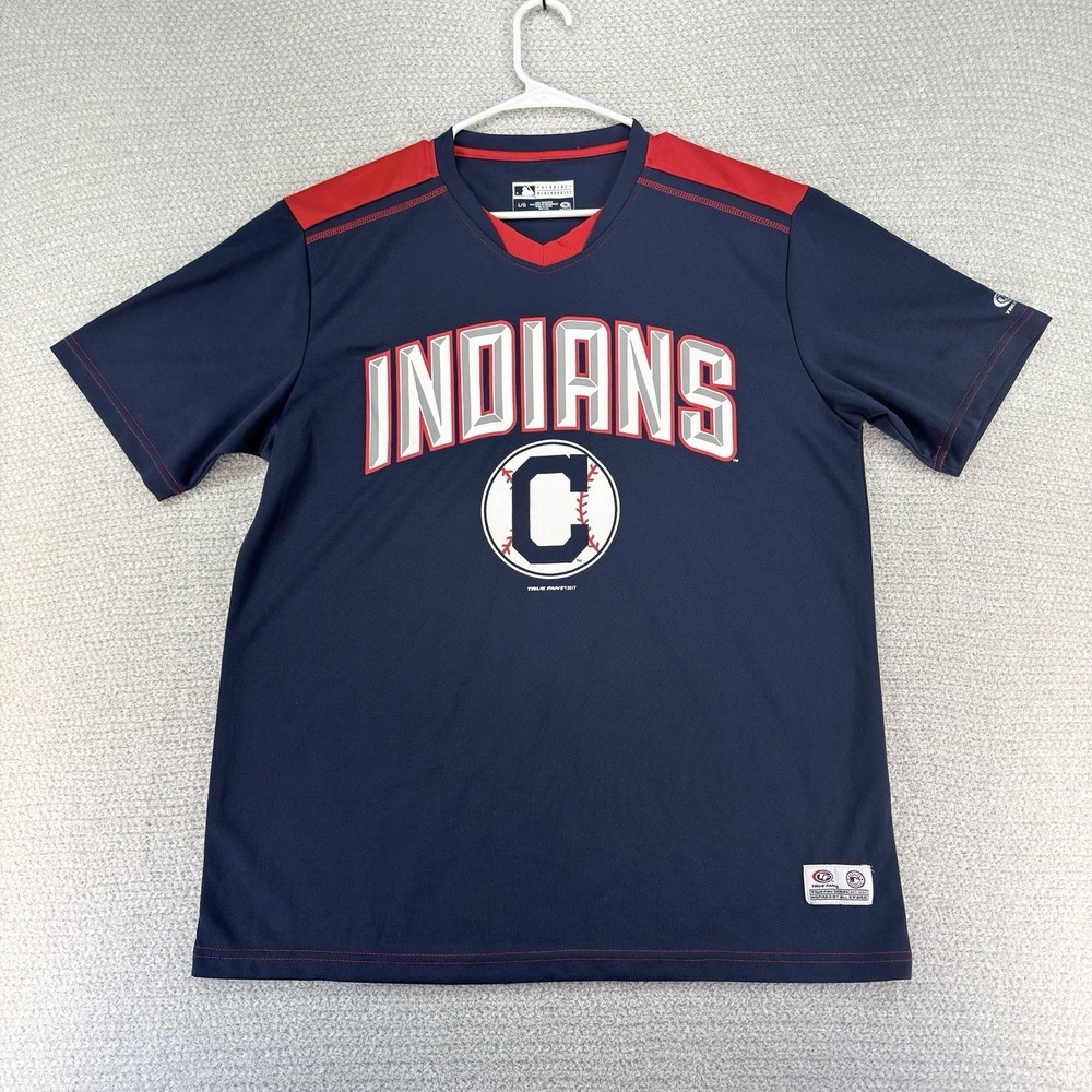 2017 True Fan Cleveland Indians T-Shirt Men Large Blue MLB Baseball Deadstock